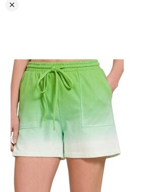 Zenana Outfitters Green to Mint Ombre Drawstring Athletic Shorts